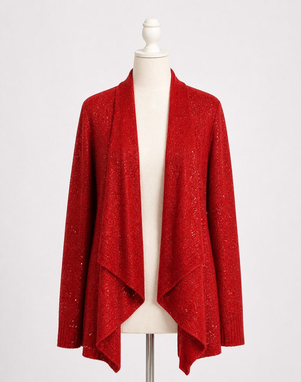 Anne Klein Red Sparkle Cardigan Sweater Small Christmas Holiday Draped Small